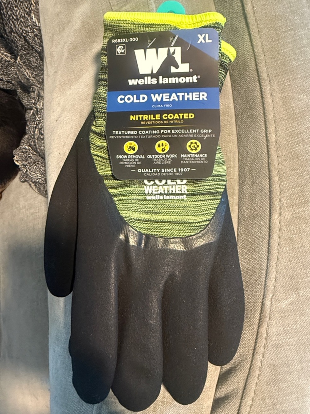 Wells Lamont Men's Cold Weather Nitrile Coated Gloves - Green/Black, XL